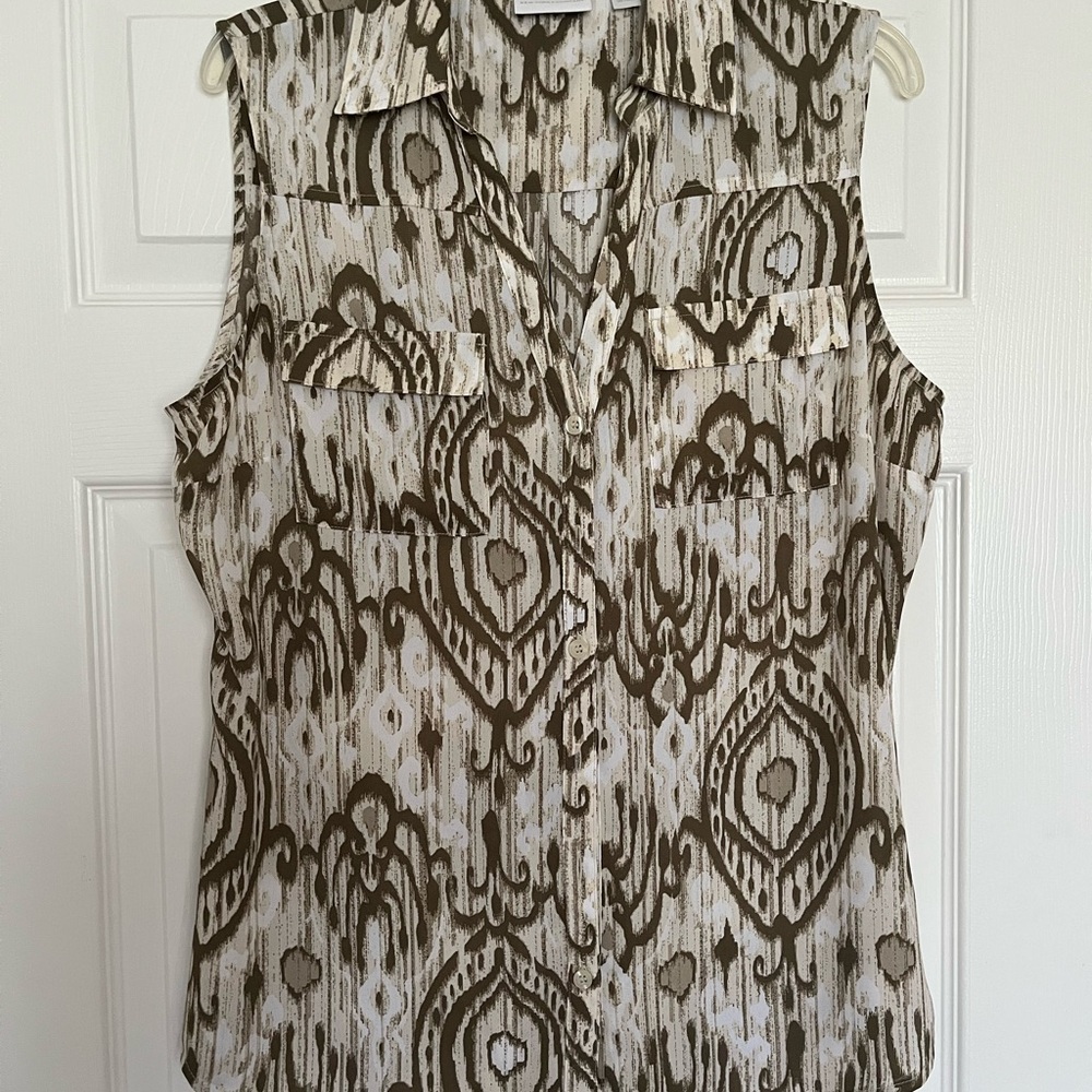 New York & Company Brown Buttoned Polo Blouse